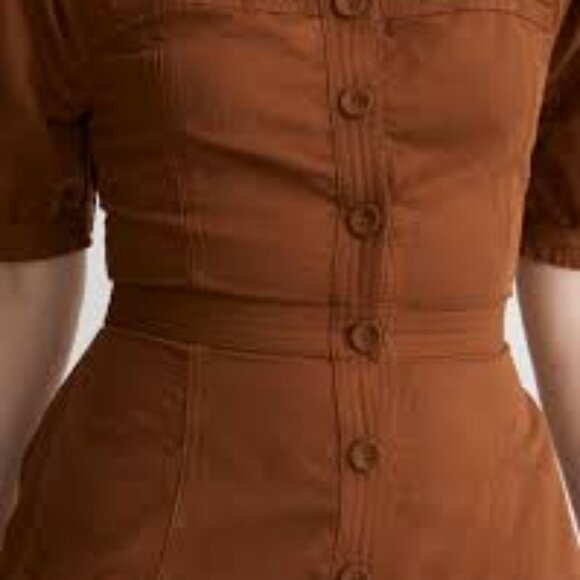 NWT! Madewell S6 Seamed Puff-Sleeve Midi Dress in Warm Coffee - Picture 3 of 7